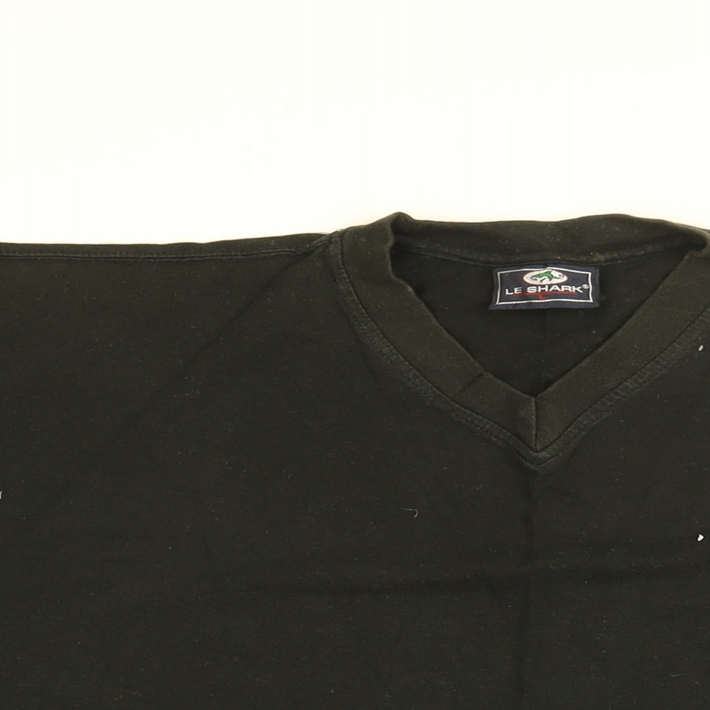 Le Shark Mens Black Cotton T-Shirt Size L V-Neck