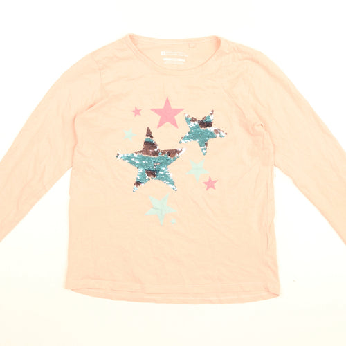 Mountain Warehouse Girls Pink Cotton Basic T-Shirt Size 9-10 Years Round Neck Pullover - Star print, Sequins