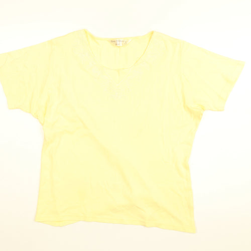 Honor Millburn Womens Yellow Floral Cotton Basic T-Shirt Size 14 V-Neck - Size 14-16