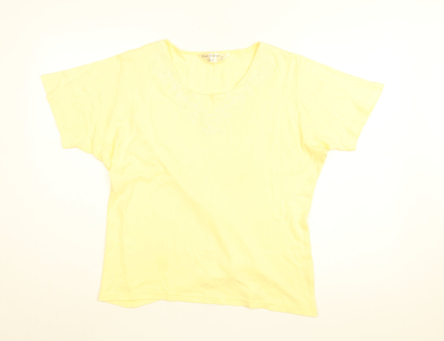 Honor Millburn Womens Yellow Floral Cotton Basic T-Shirt Size 14 V-Neck - Size 14-16