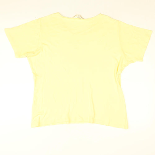 Honor Millburn Womens Yellow Floral Cotton Basic T-Shirt Size 14 V-Neck - Size 14-16