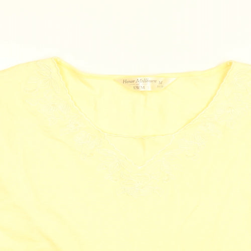 Honor Millburn Womens Yellow Floral Cotton Basic T-Shirt Size 14 V-Neck - Size 14-16