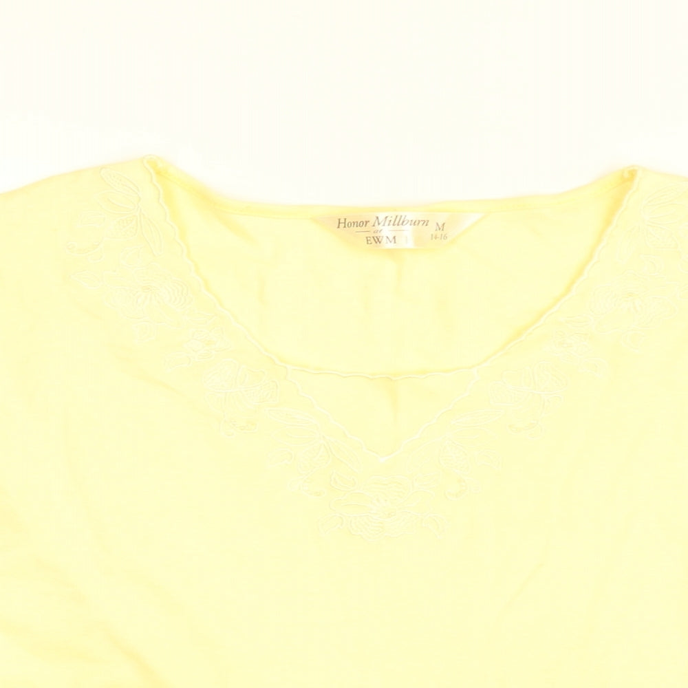 Honor Millburn Womens Yellow Floral Cotton Basic T-Shirt Size 14 V-Neck - Size 14-16