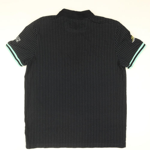 HUGO BOSS Mens Blue Polka Dot Cotton Polo Size XL Collared Button