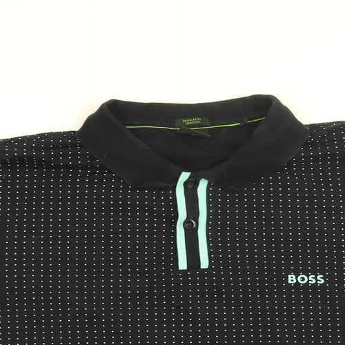 HUGO BOSS Mens Blue Polka Dot Cotton Polo Size XL Collared Button