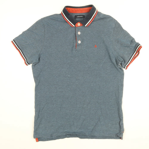 JACK & JONES Mens Blue Cotton Polo Size M Collared Button