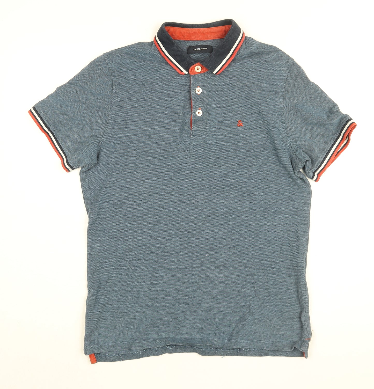 JACK & JONES Mens Blue Cotton Polo Size M Collared Button