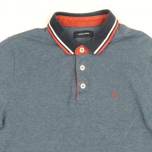 JACK & JONES Mens Blue Cotton Polo Size M Collared Button