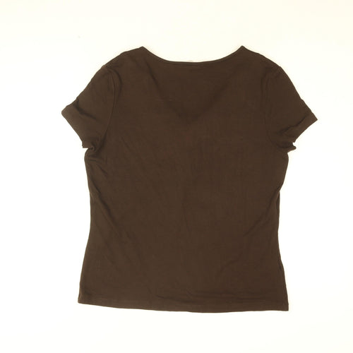 CC Womens Brown Viscose Basic T-Shirt Size M V-Neck - Jewelled neckline