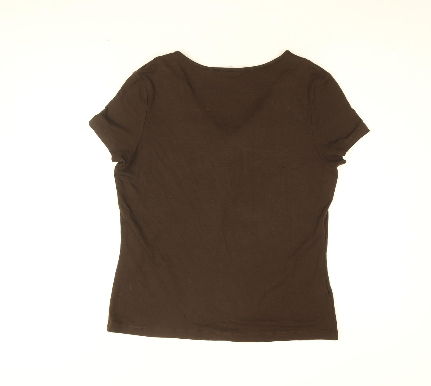 CC Womens Brown Viscose Basic T-Shirt Size M V-Neck - Jewelled neckline