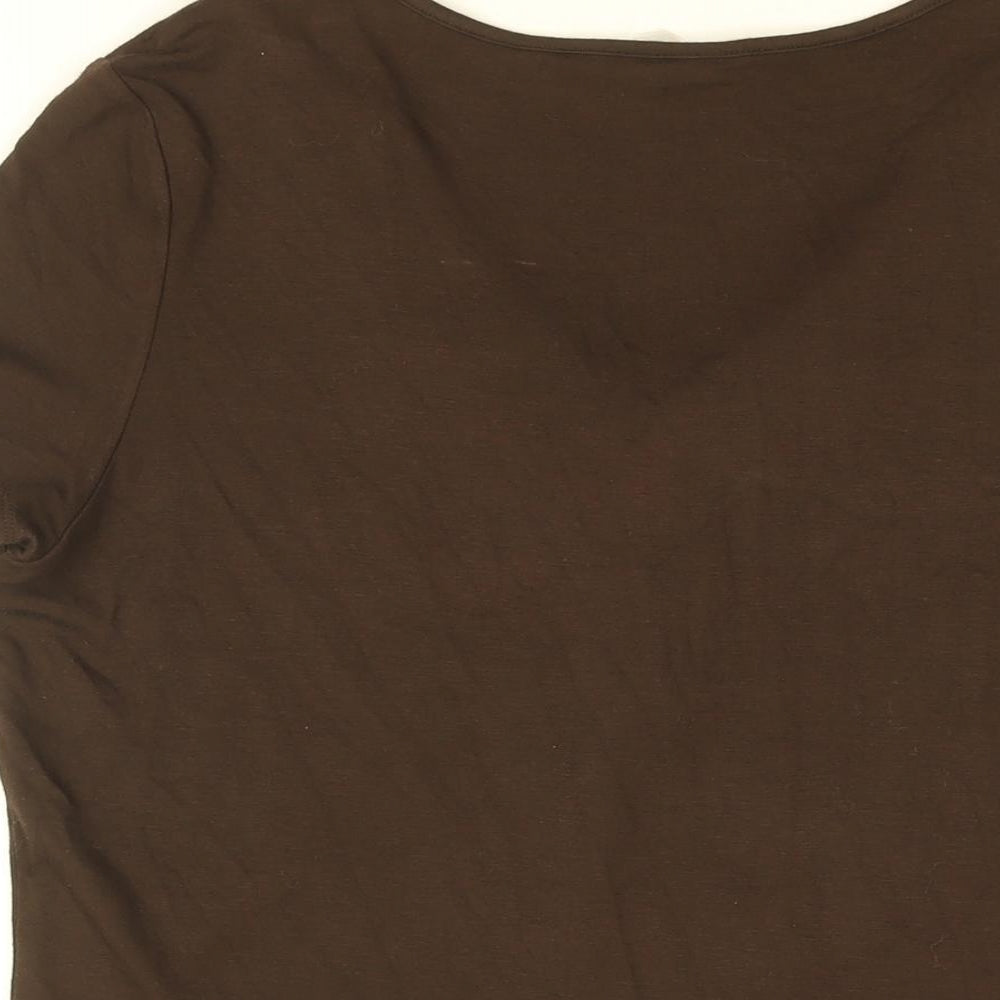 CC Womens Brown Viscose Basic T-Shirt Size M V-Neck - Jewelled neckline