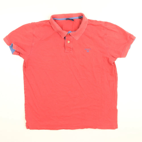 GANT Mens Red Cotton Polo Size L Collared Button