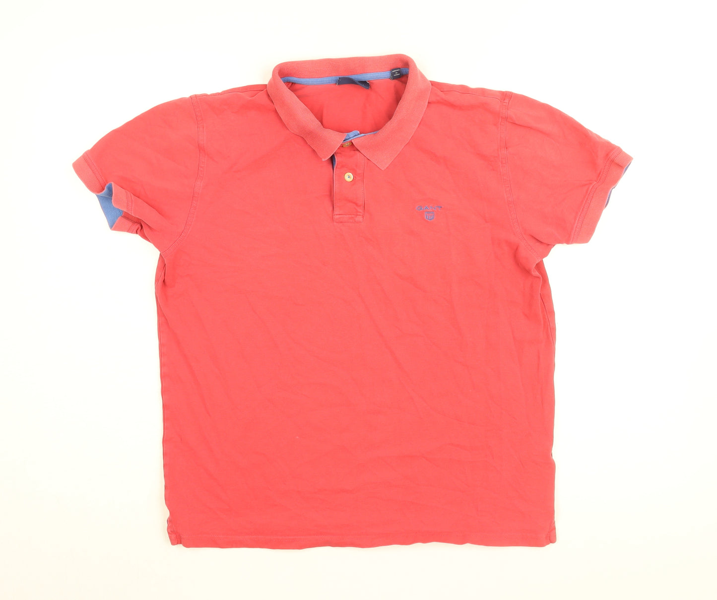 GANT Mens Red Cotton Polo Size L Collared Button