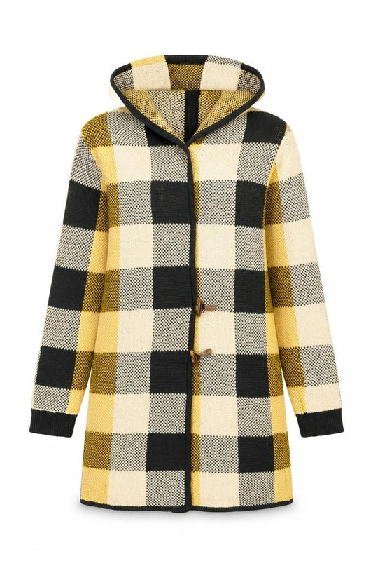 Front view of CAbi women’s multicoloured geometric jacket, size S, button