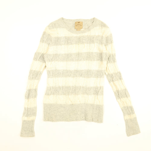 Believers in Aphorism Womens White Round Neck Striped Nylon Pullover Jumper Size 12