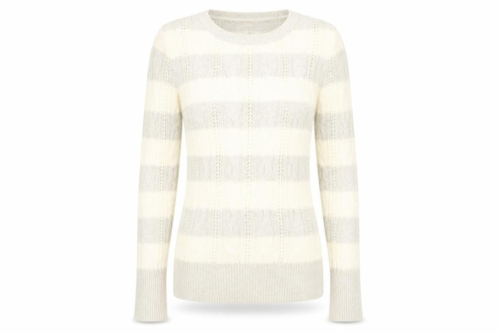 Believers in Aphorism Womens White Round Neck Striped Nylon Pullover Jumper Size 12