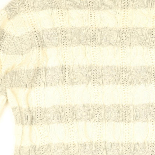 Believers in Aphorism Womens White Round Neck Striped Nylon Pullover Jumper Size 12