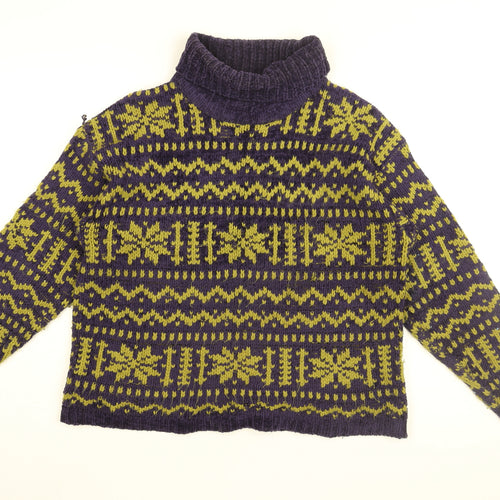 Postscript Womens Purple Roll Neck Geometric Acrylic Pullover Jumper Size M