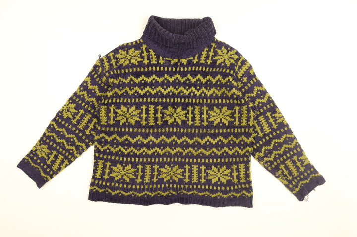 Postscript Womens Purple Roll Neck Geometric Acrylic Pullover Jumper Size M