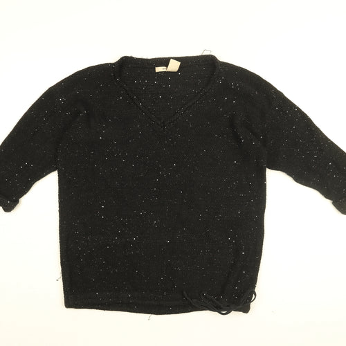 DKNY Womens Black V-Neck Cotton Pullover Jumper Size S