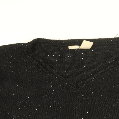 DKNY Womens Black V-Neck Cotton Pullover Jumper Size S
