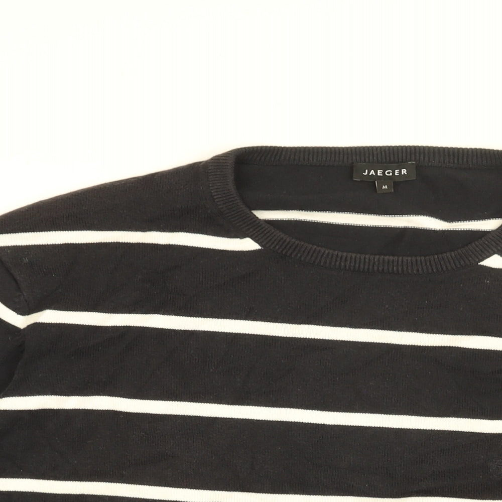 Jaeger Mens Black Round Neck Striped Cotton Pullover Jumper Size M Long Sleeve