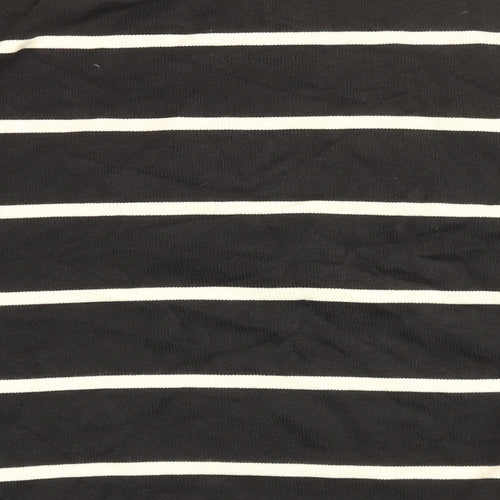 Jaeger Mens Black Round Neck Striped Cotton Pullover Jumper Size M Long Sleeve