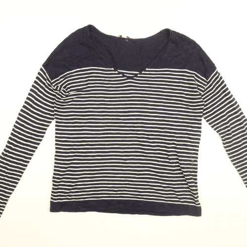 Gap Womens Blue Striped Cotton Basic T-Shirt Size S V-Neck