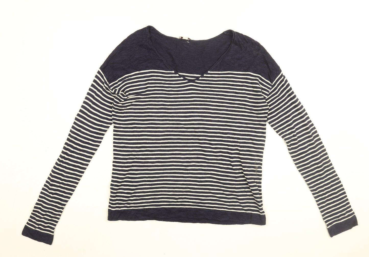 Gap Womens Blue Striped Cotton Basic T-Shirt Size S V-Neck