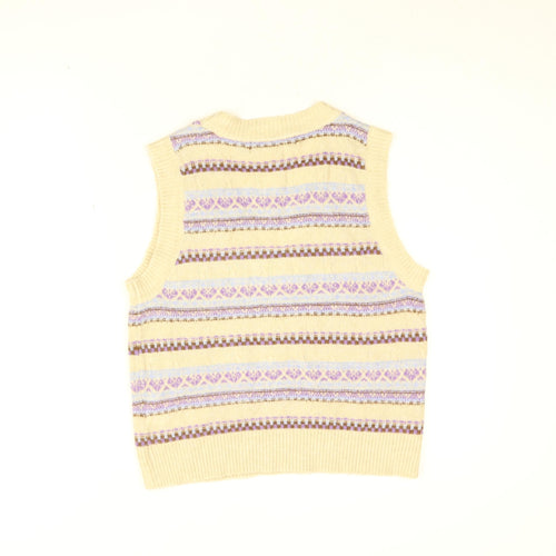 VERO MODA Womens Beige V-Neck Geometric Acrylic Pullover Jumper Size S