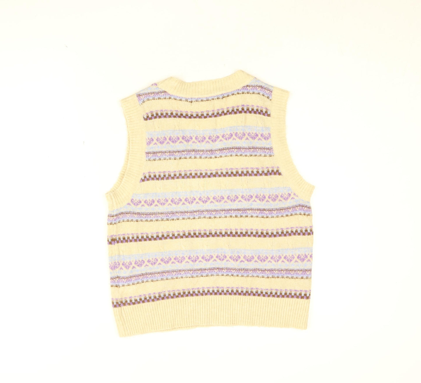 VERO MODA Womens Beige V-Neck Geometric Acrylic Pullover Jumper Size S