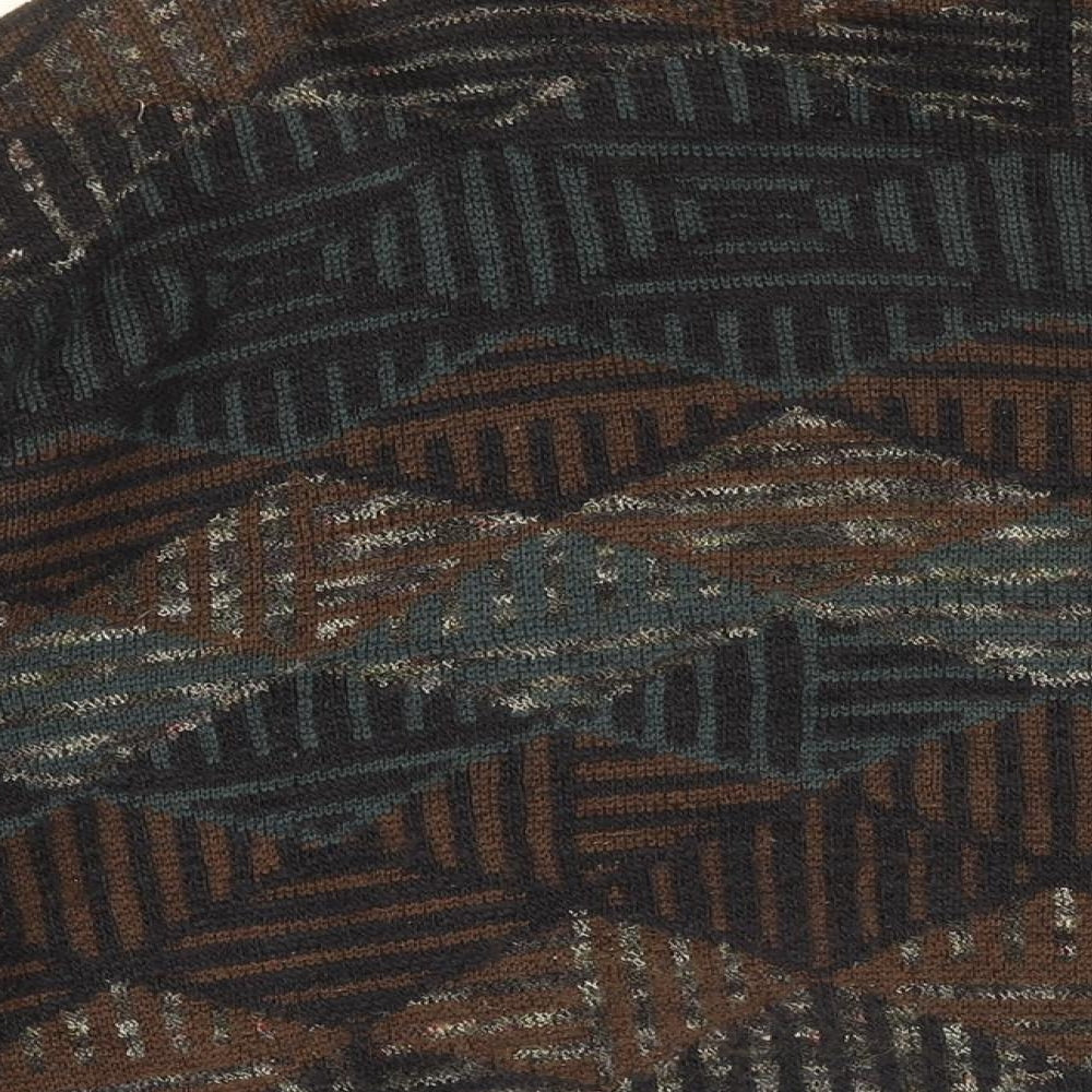 HUGO BOSS Mens Brown Round Neck Geometric Wool Pullover Jumper Size XL Long Sleeve