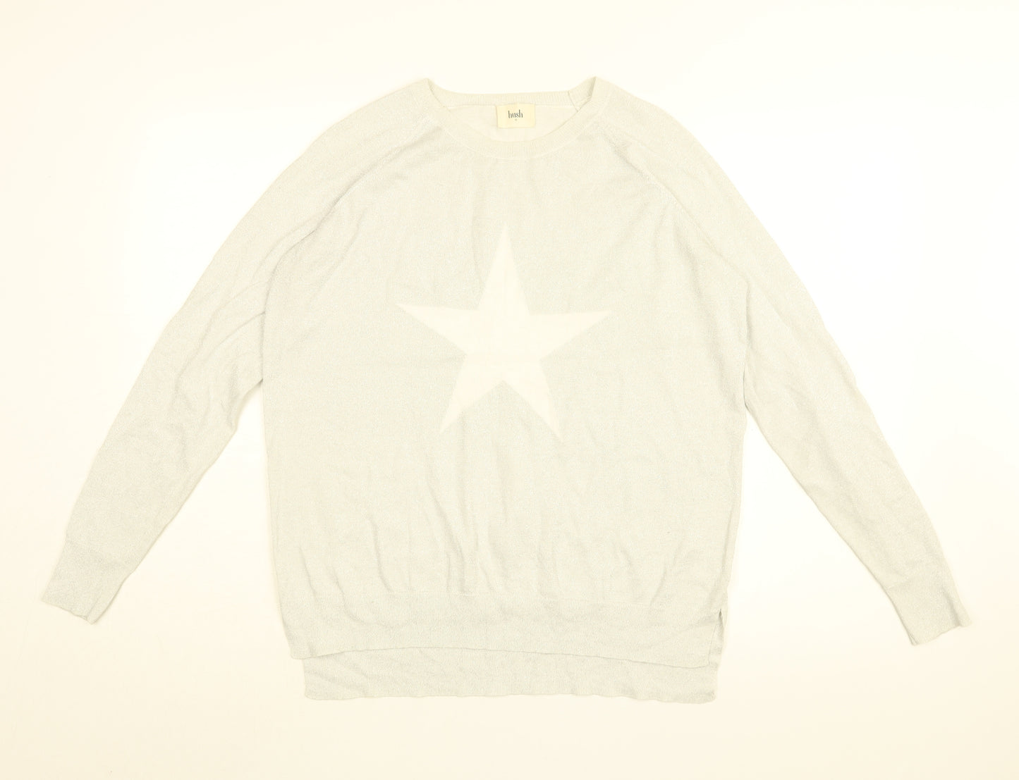 Hush Womens Grey Round Neck Cotton Pullover Jumper Size XS - Star print