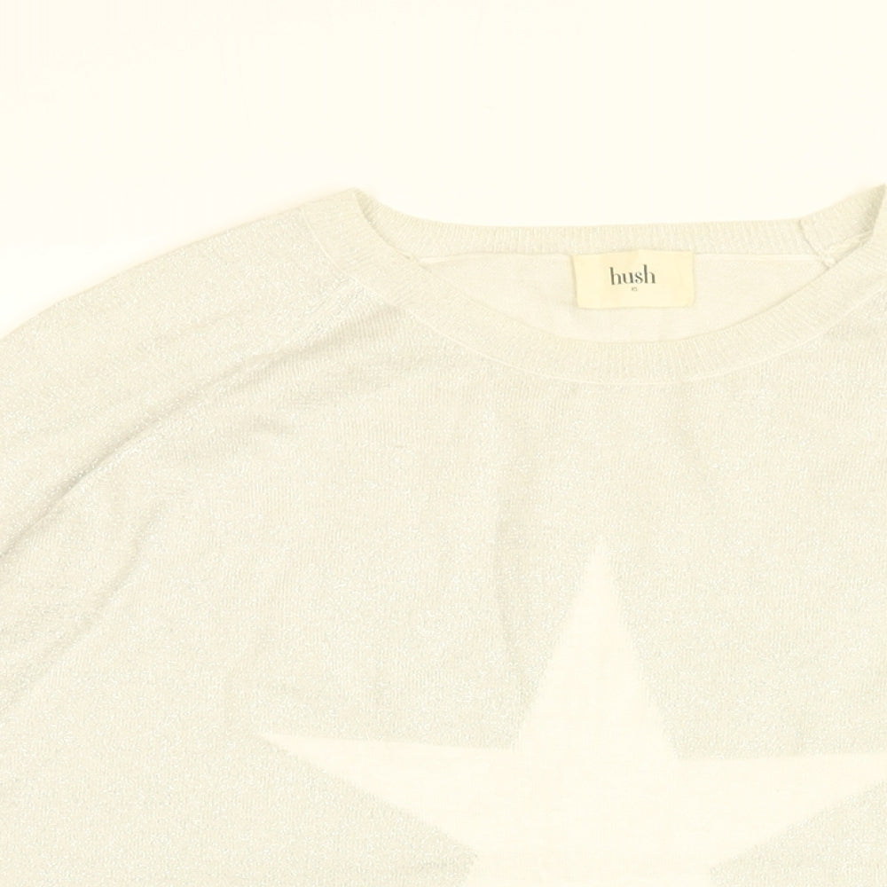 Hush Womens Grey Round Neck Cotton Pullover Jumper Size XS - Star print