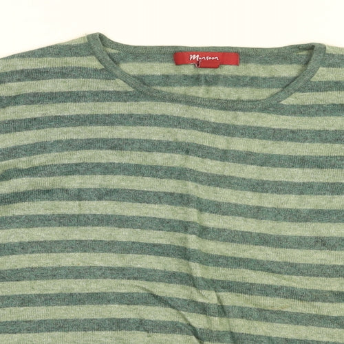 Monsoon Womens Green Striped Viscose Basic T-Shirt Size 16 Round Neck