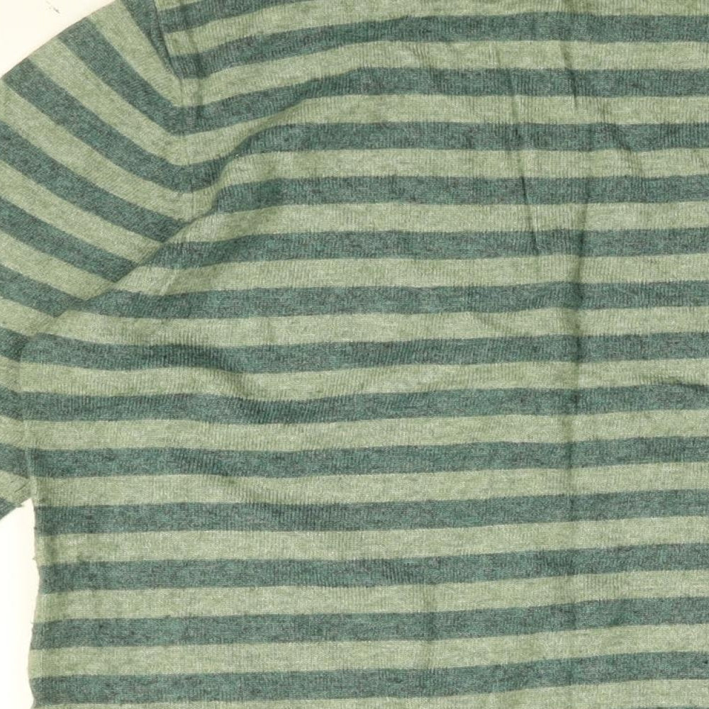 Monsoon Womens Green Striped Viscose Basic T-Shirt Size 16 Round Neck