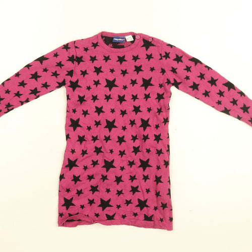 Lupilu Girls Pink Geometric Cotton Basic T-Shirt Size 12-18 Months Round Neck Button - Star print