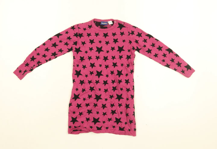 Lupilu Girls Pink Geometric Cotton Basic T-Shirt Size 12-18 Months Round Neck Button - Star print