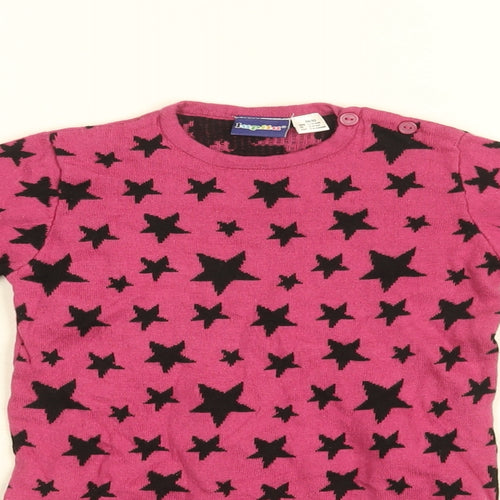 Lupilu Girls Pink Geometric Cotton Basic T-Shirt Size 12-18 Months Round Neck Button - Star print