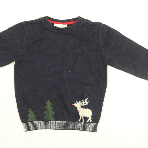 The White Company Boys Blue Round Neck Cotton Pullover Jumper Size 3-4 Years Pullover - Reindeer, Rudolph