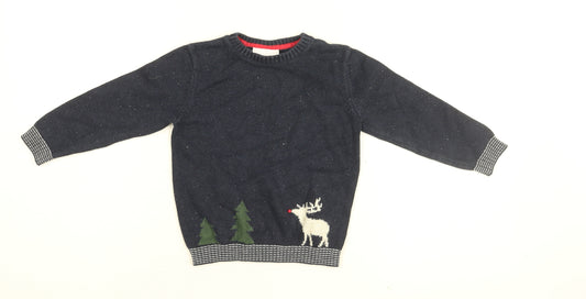 The White Company Boys Blue Round Neck Cotton Pullover Jumper Size 3-4 Years Pullover - Reindeer, Rudolph