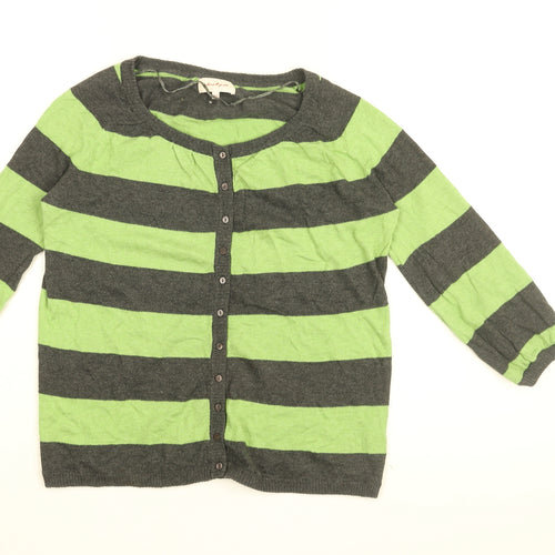Vackray Womens Green Round Neck Striped Cotton Cardigan Jumper Size XS