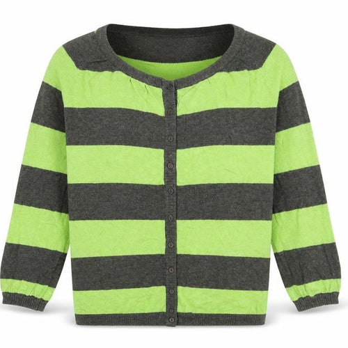 Vackray Womens Green Round Neck Striped Cotton Cardigan Jumper Size XS