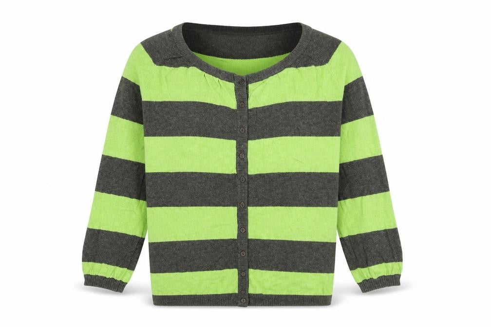 Vackray Womens Green Round Neck Striped Cotton Cardigan Jumper Size XS