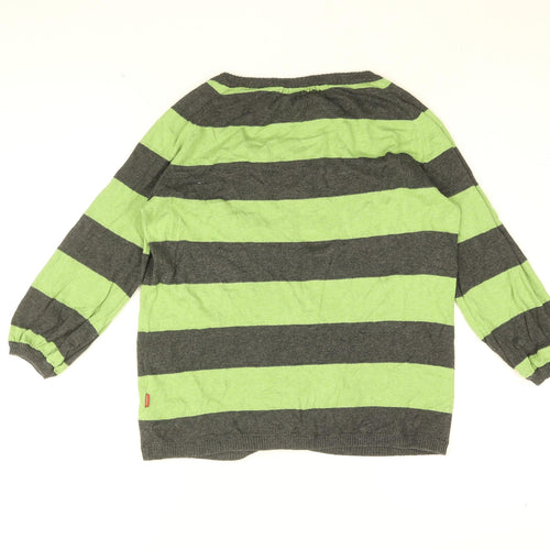 Vackray Womens Green Round Neck Striped Cotton Cardigan Jumper Size XS