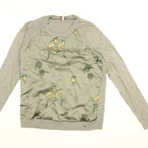 NEXT Womens Grey Floral Nylon Basic Blouse Size M Round Neck