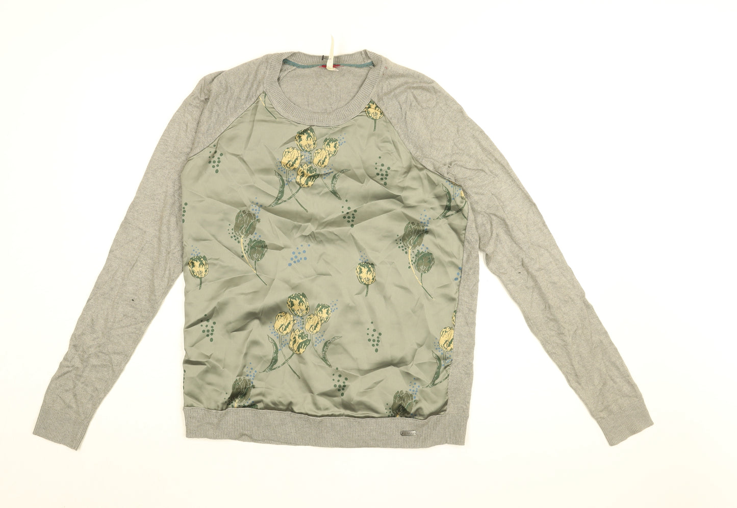 NEXT Womens Grey Floral Nylon Basic Blouse Size M Round Neck