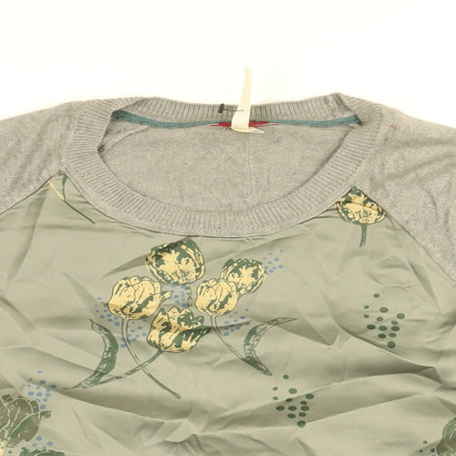 NEXT Womens Grey Floral Nylon Basic Blouse Size M Round Neck