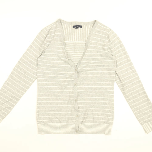 Gap Womens Grey V-Neck Striped Cotton Cardigan Jumper Size M