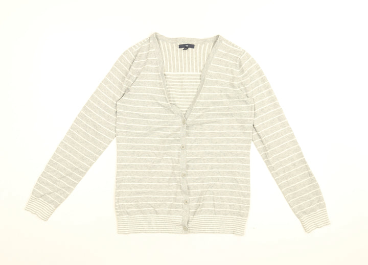 Gap Womens Grey V-Neck Striped Cotton Cardigan Jumper Size M